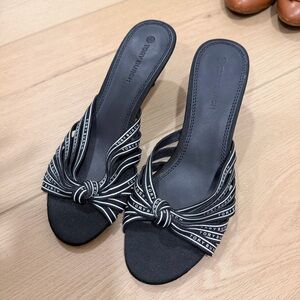 Tory Burch Black and White Knotted Mules